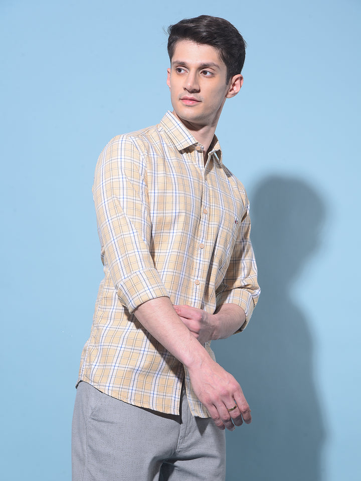 Beige Tartan Check 100% Cotton Shirt-Men Shirts-Crimsoune Club