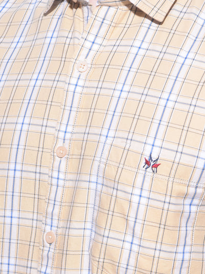 Beige Tartan Check 100% Cotton Shirt-Men Shirts-Crimsoune Club