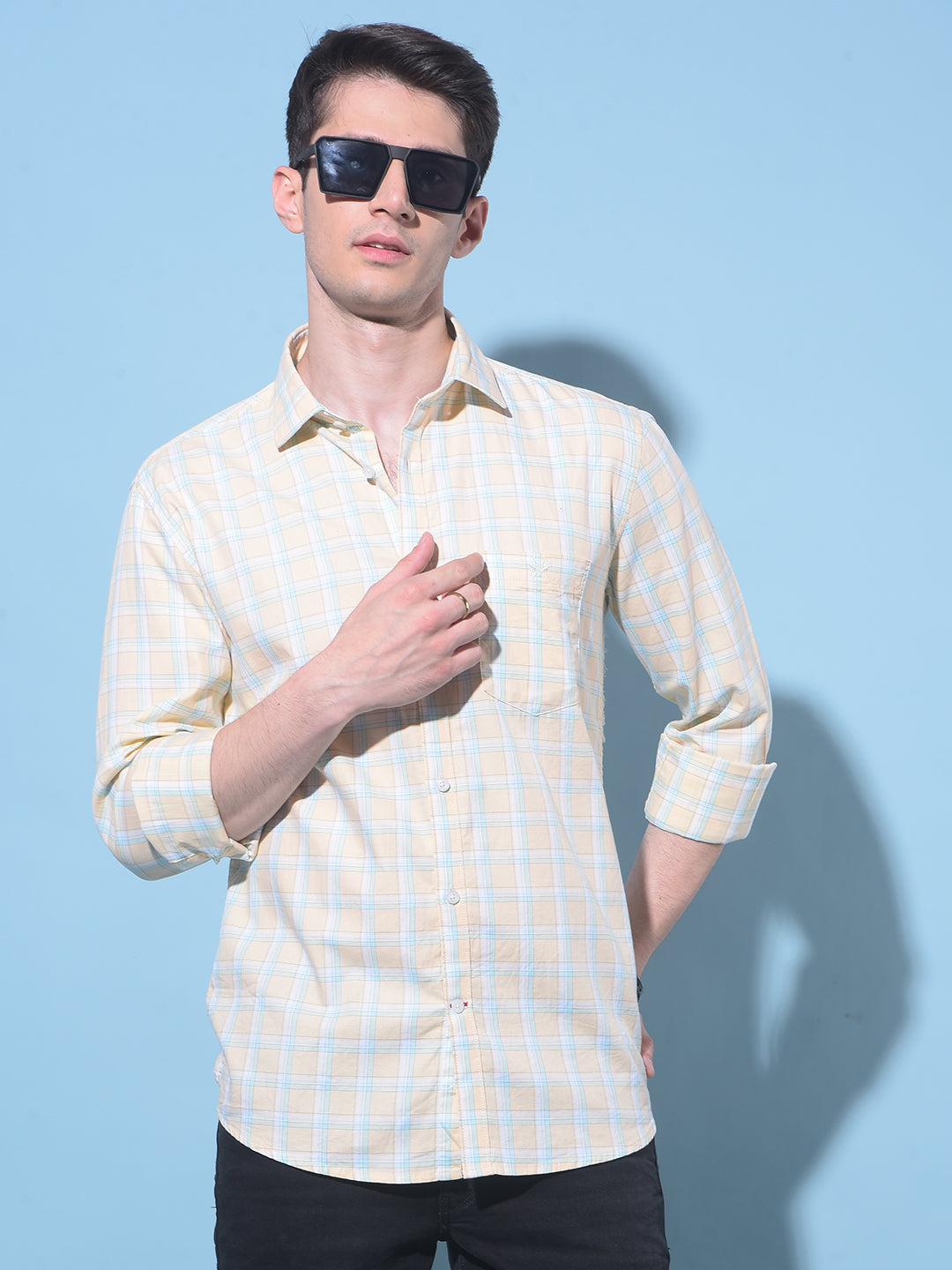 Yellow Tartan Check 100% Cotton Shirt-Men Shirts-Crimsoune Club