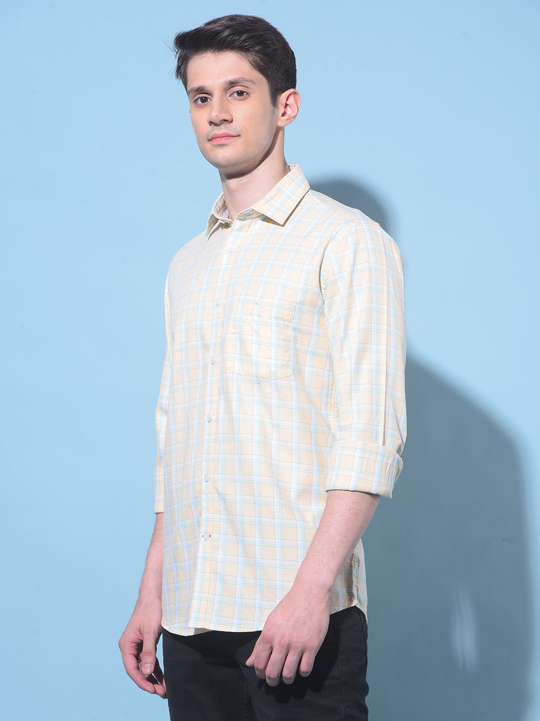 Yellow Tartan Check 100% Cotton Shirt-Men Shirts-Crimsoune Club