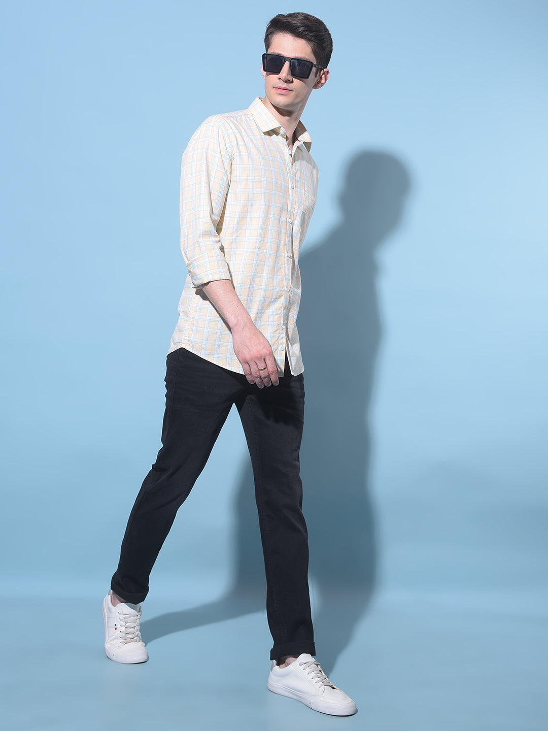 Yellow Tartan Check 100% Cotton Shirt-Men Shirts-Crimsoune Club
