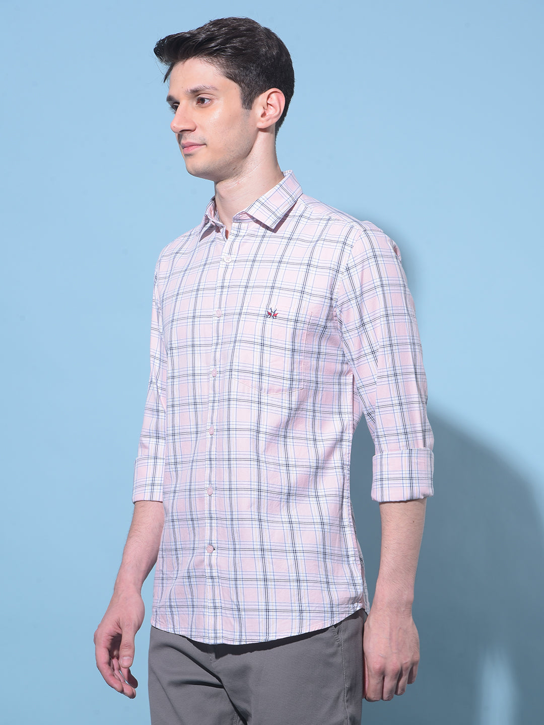 Peach Tartan Check 100% Cotton Shirt-Men Shirts-Crimsoune Club