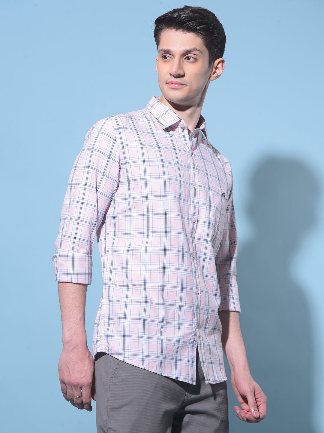 Peach Tartan Check 100% Cotton Shirt-Men Shirts-Crimsoune Club