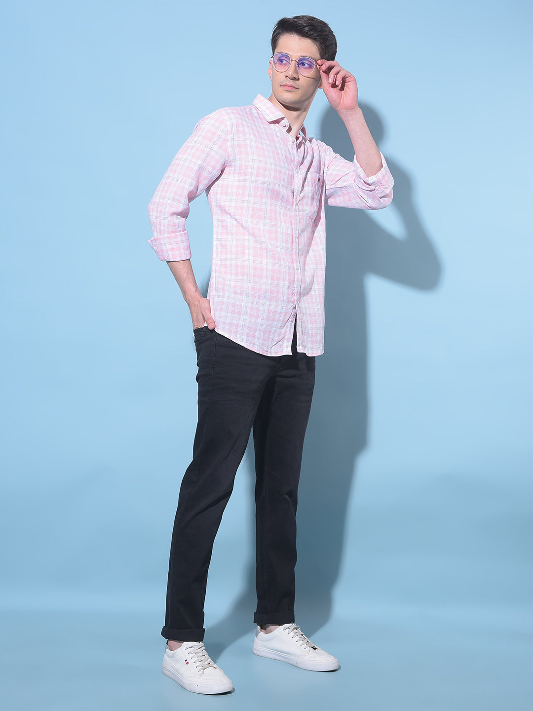 Peach Tartan Check Linen Shirt-Men Shirts-Crimsoune Club