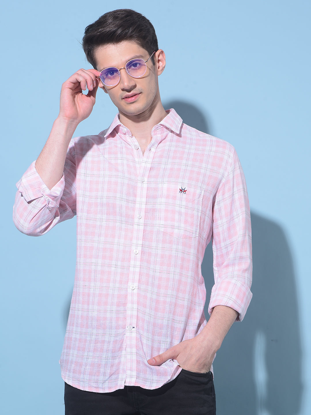 Peach Tartan Check Linen Shirt-Men Shirts-Crimsoune Club