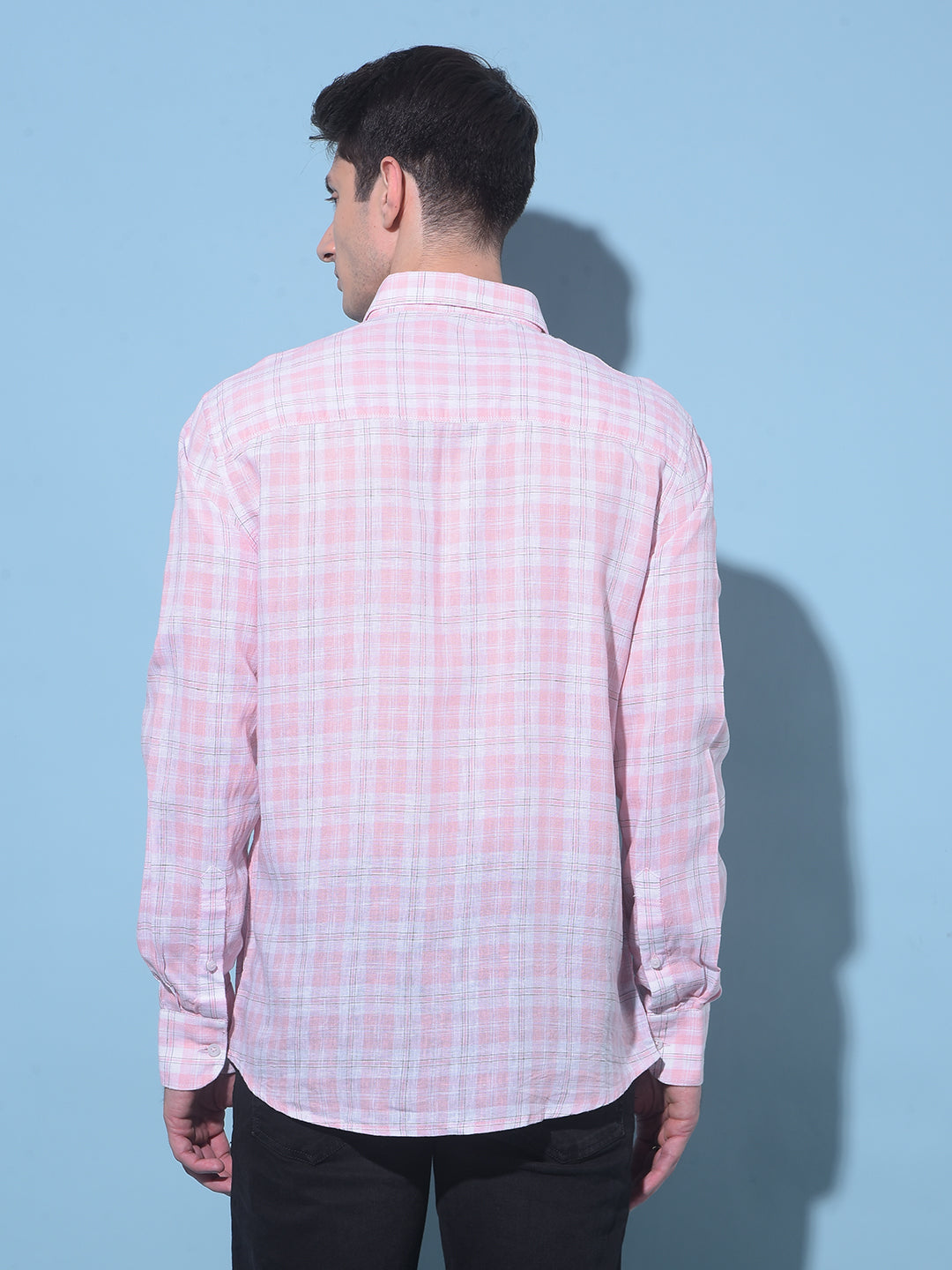 Peach Tartan Check Linen Shirt-Men Shirts-Crimsoune Club