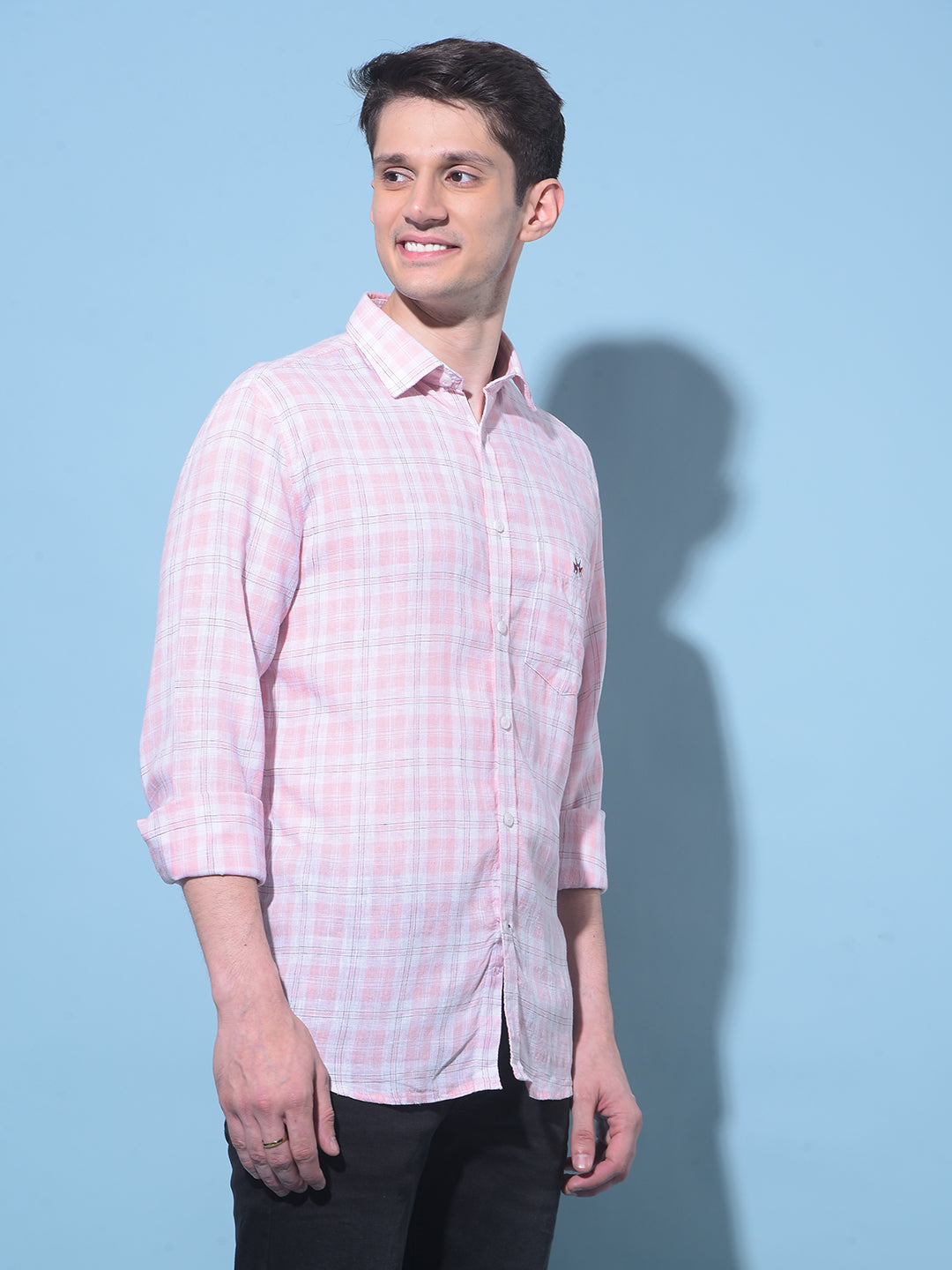 Peach Tartan Check Linen Shirt-Men Shirts-Crimsoune Club