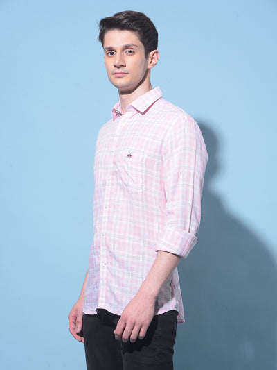 Peach Tartan Check Linen Shirt-Men Shirts-Crimsoune Club