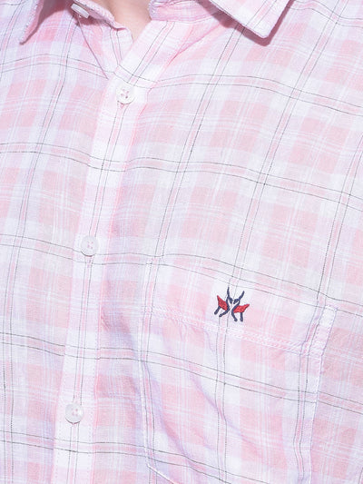 Peach Tartan Check Linen Shirt-Men Shirts-Crimsoune Club