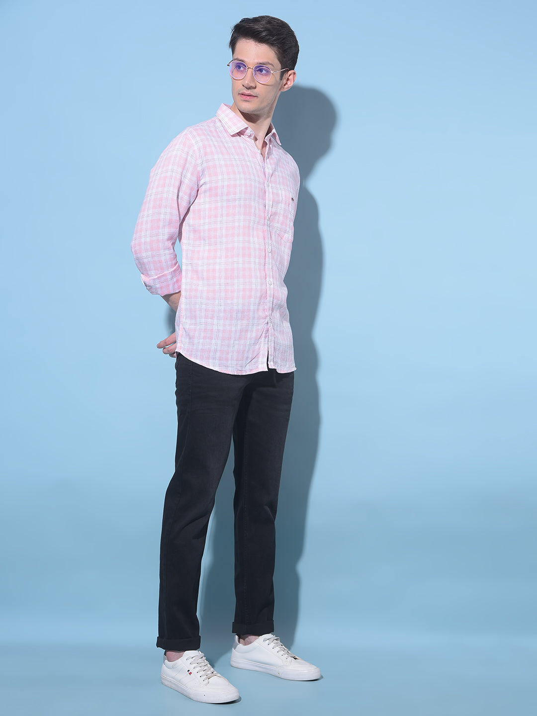 Peach Tartan Check Linen Shirt-Men Shirts-Crimsoune Club