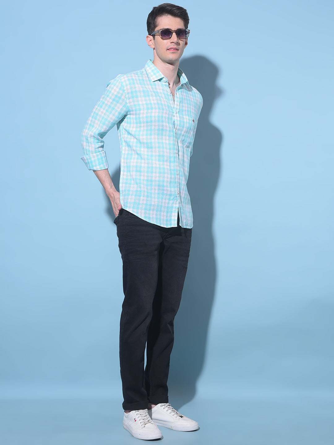 Green Tartan Check Linen Shirt-Men Shirts-Crimsoune Club