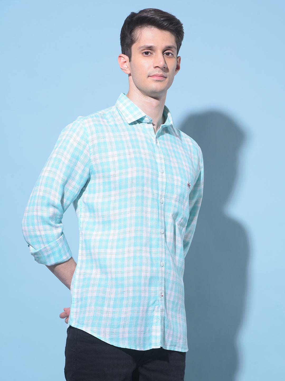 Green Tartan Check Linen Shirt-Men Shirts-Crimsoune Club