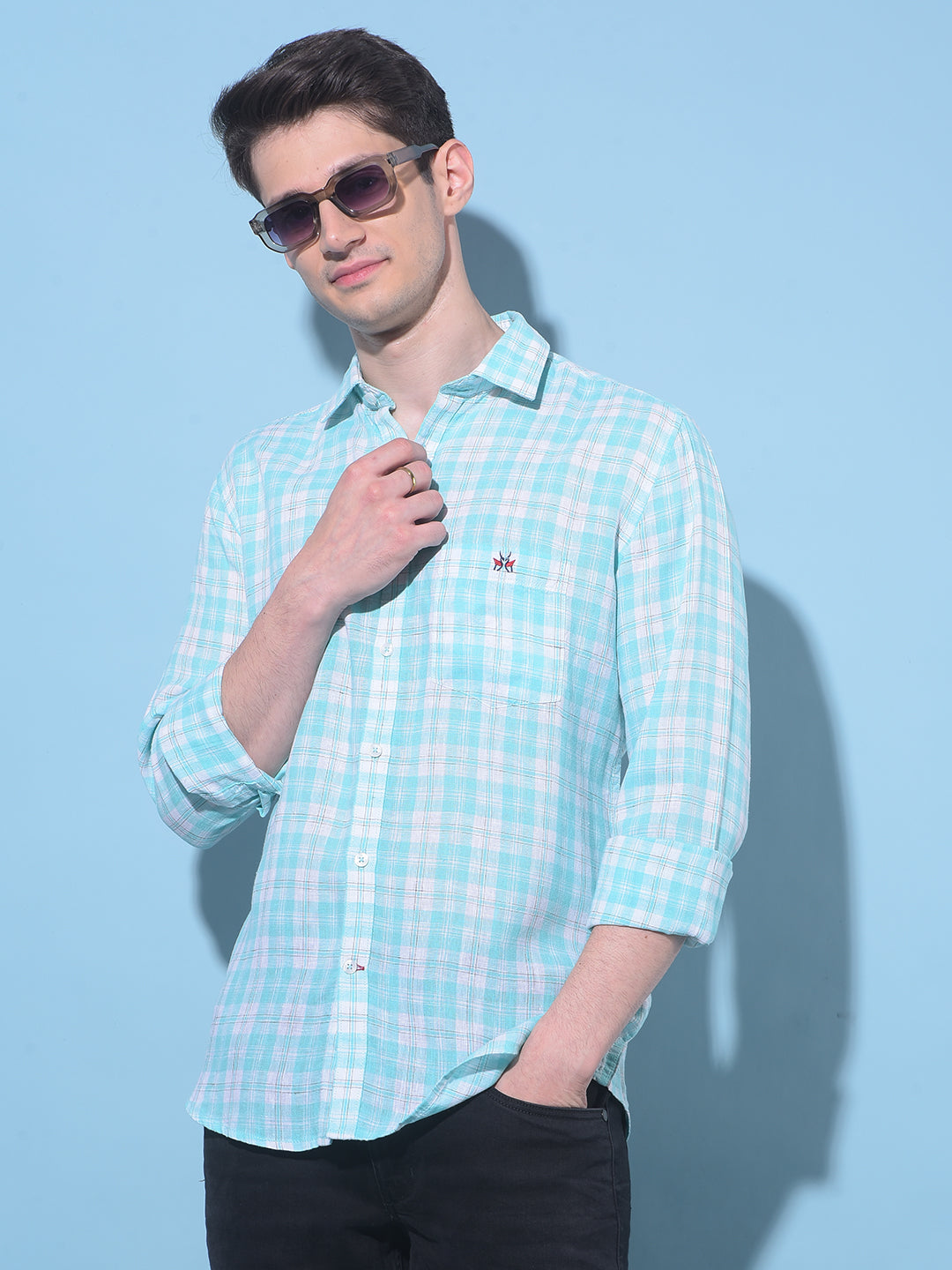 Green Tartan Check Linen Shirt-Men Shirts-Crimsoune Club