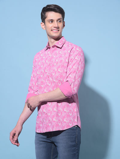 Pink Floral Printed 100% Cotton Shirt-Men Shirts-Crimsoune Club