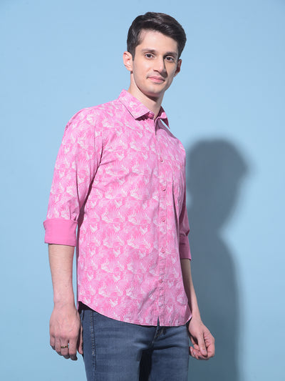 Pink Floral Printed 100% Cotton Shirt-Men Shirts-Crimsoune Club