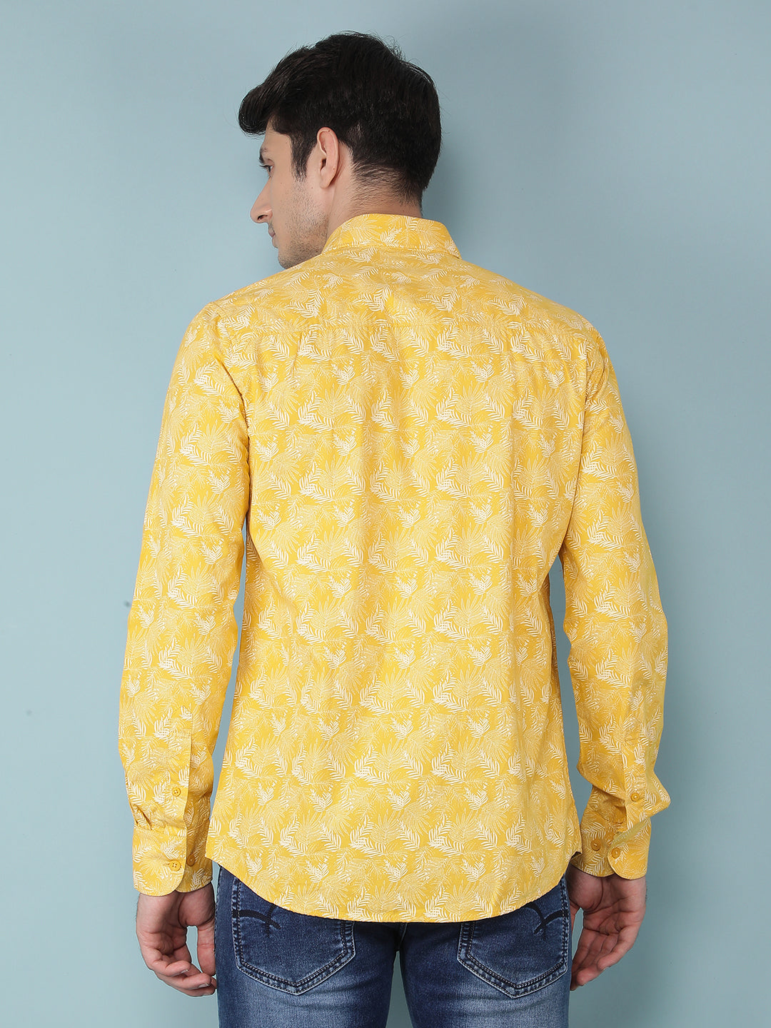 Yellow Floral Printed 100% Cotton Shirt-Men Shirts-Crimsoune Club