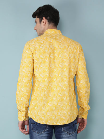 Yellow Floral Printed 100% Cotton Shirt-Men Shirts-Crimsoune Club