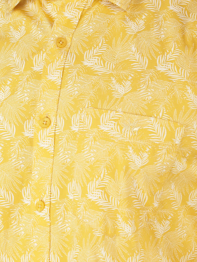 Yellow Floral Printed 100% Cotton Shirt-Men Shirts-Crimsoune Club