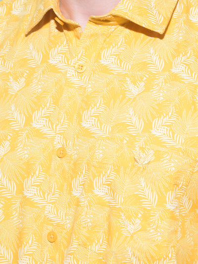 Yellow Floral Printed 100% Cotton Shirt-Men Shirts-Crimsoune Club