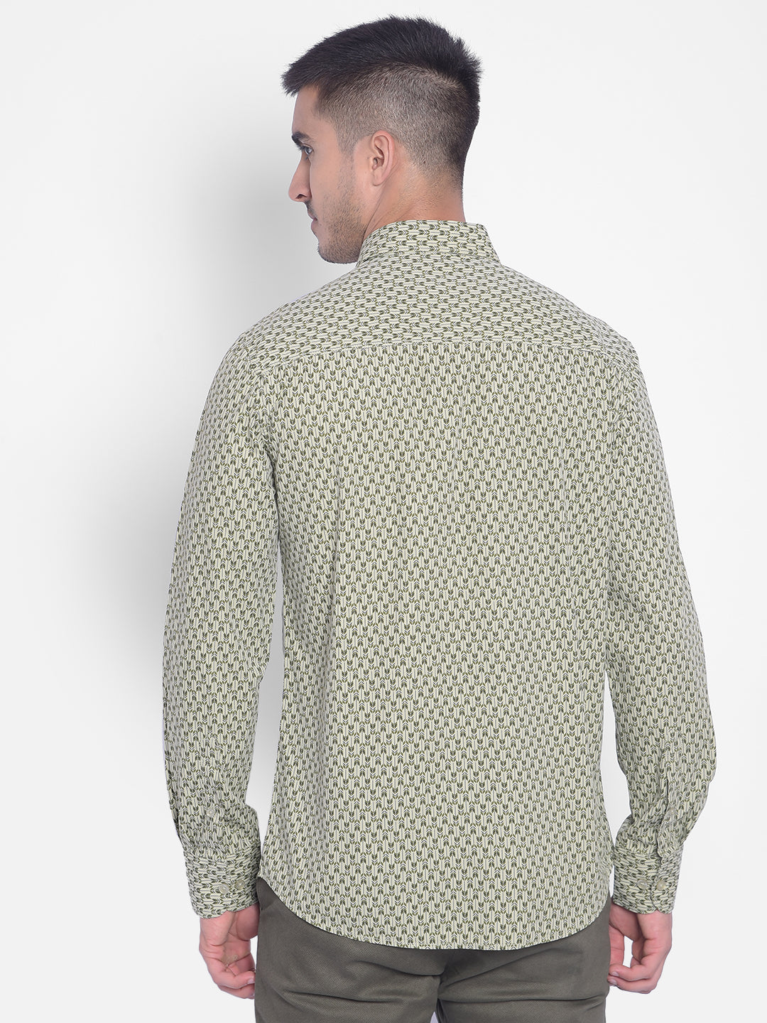 Olive Printed Shirt-Men Jeans-Crimsoune Club