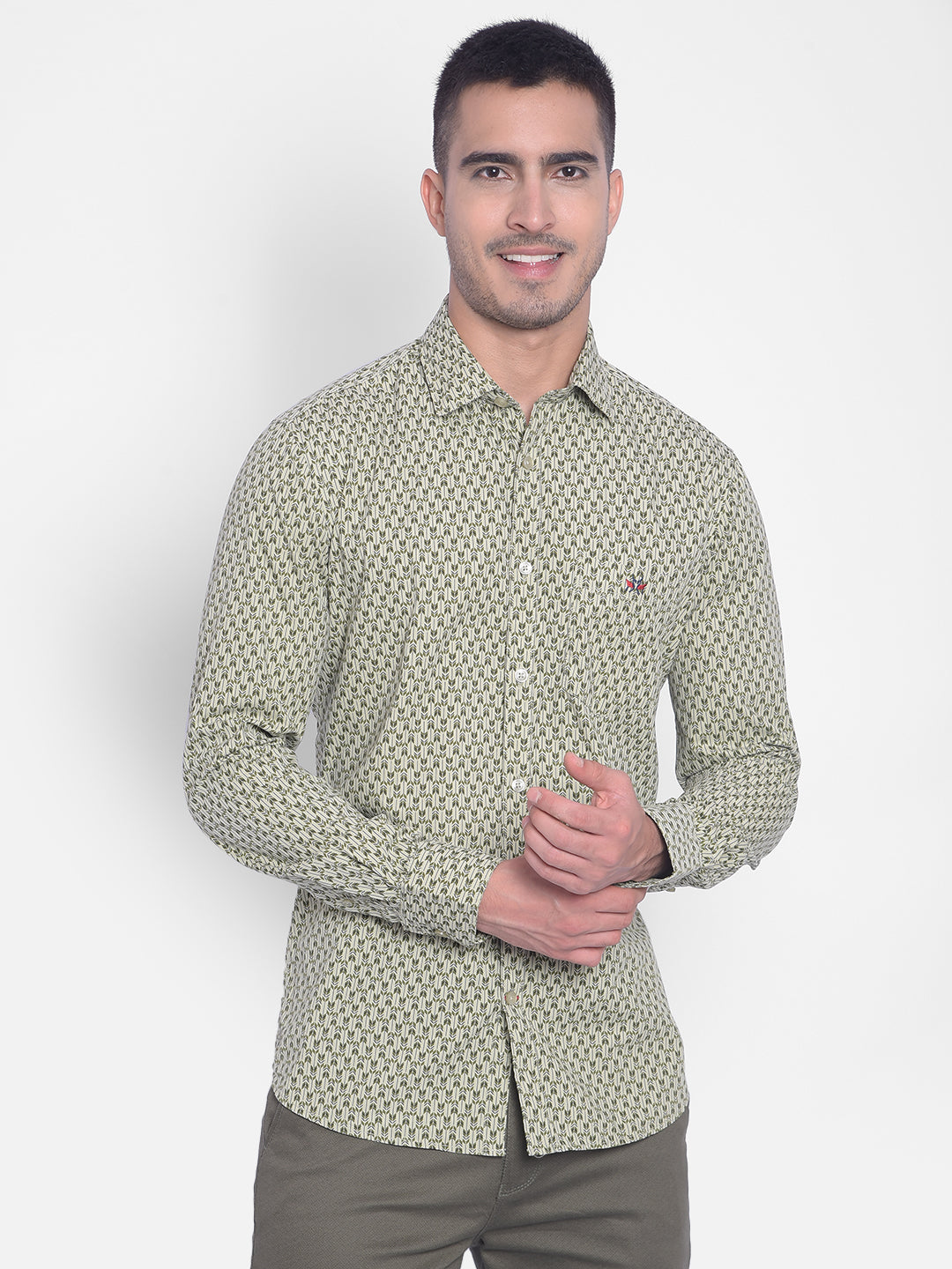 Olive Printed Shirt-Men Jeans-Crimsoune Club