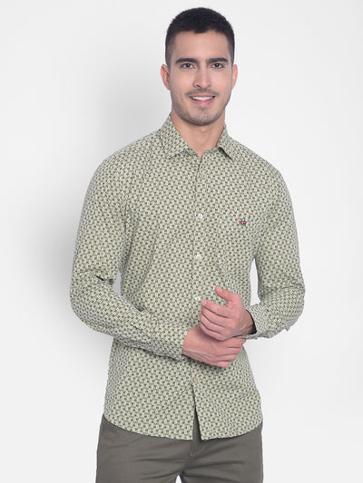 Olive Printed Shirt-Men Jeans-Crimsoune Club