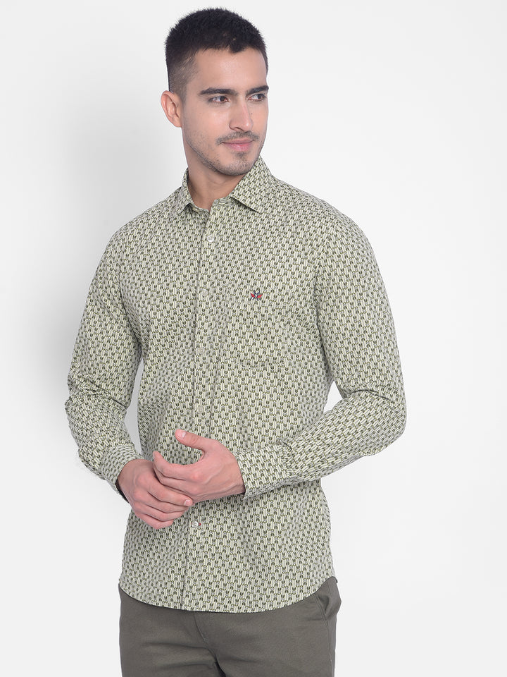 Olive Printed Shirt-Men Jeans-Crimsoune Club