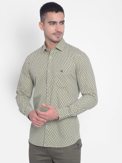 Olive Printed Shirt-Men Jeans-Crimsoune Club