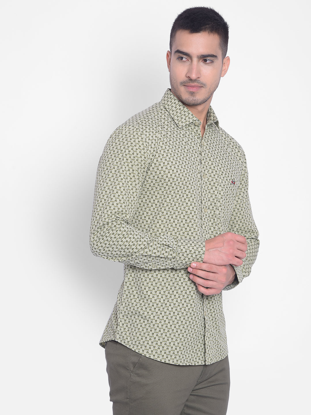 Olive Printed Shirt-Men Jeans-Crimsoune Club