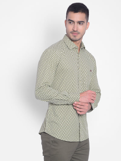 Olive Printed Shirt-Men Jeans-Crimsoune Club