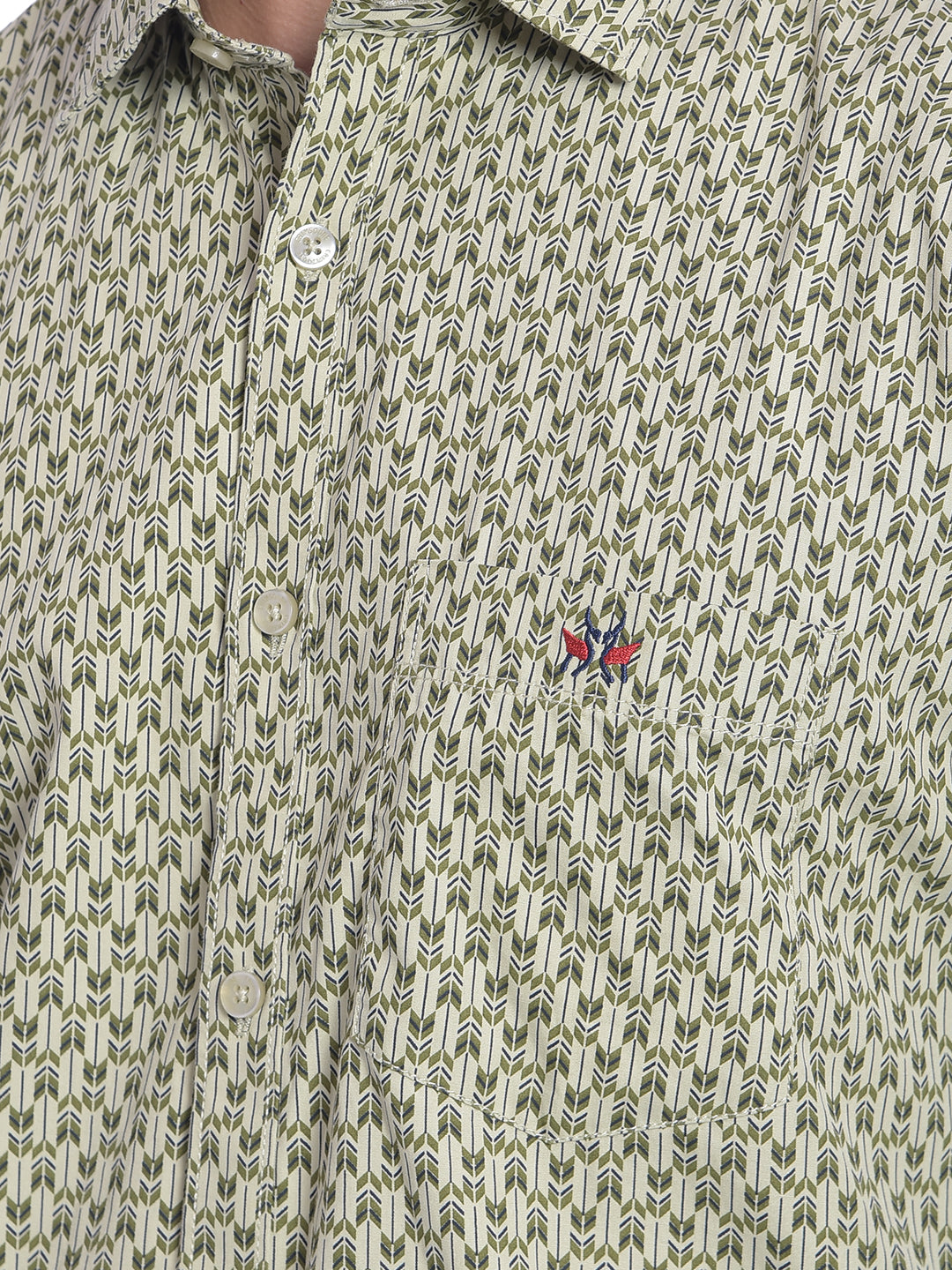 Olive Printed Shirt-Men Jeans-Crimsoune Club