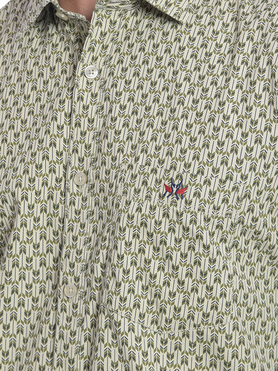 Olive Printed Shirt-Men Jeans-Crimsoune Club