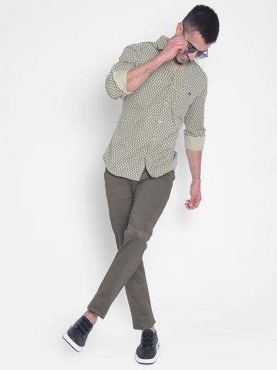 Olive Printed Shirt-Men Jeans-Crimsoune Club