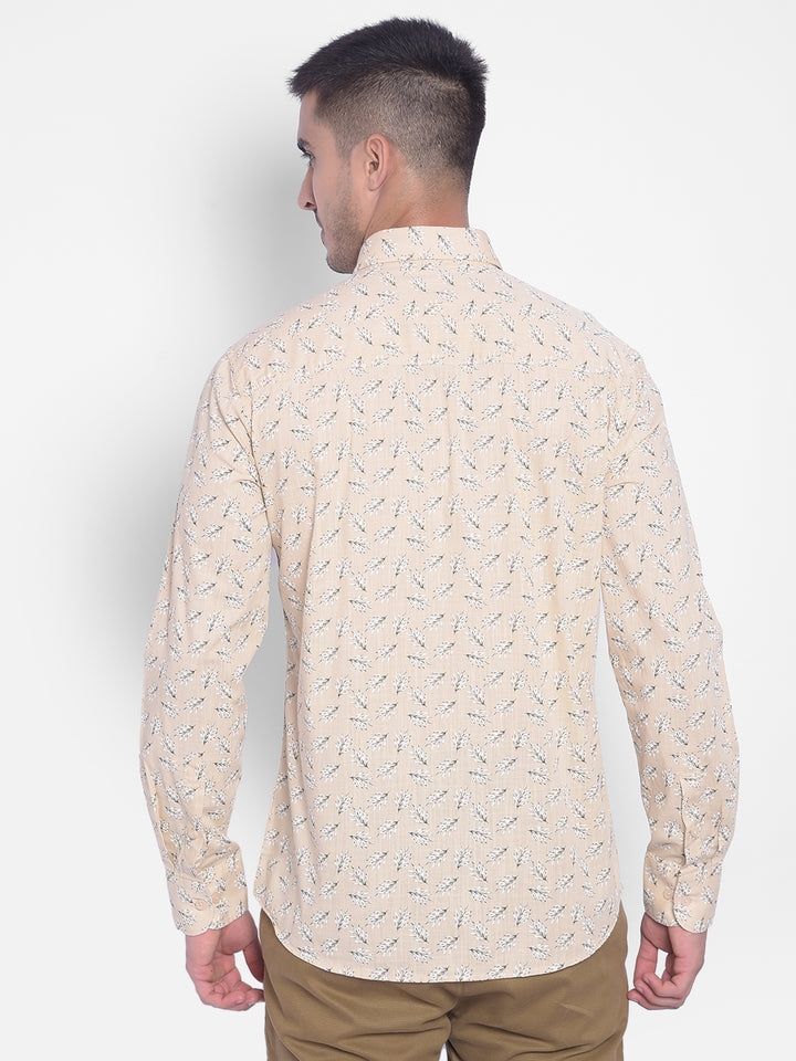 Beige Printed Shirt-Men Jeans-Crimsoune Club