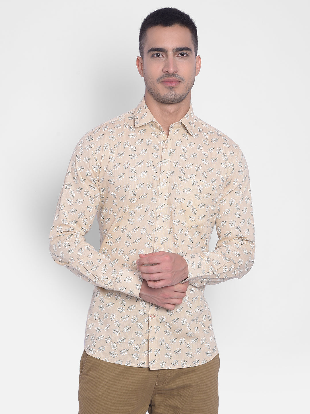 Beige Printed Shirt-Men Jeans-Crimsoune Club