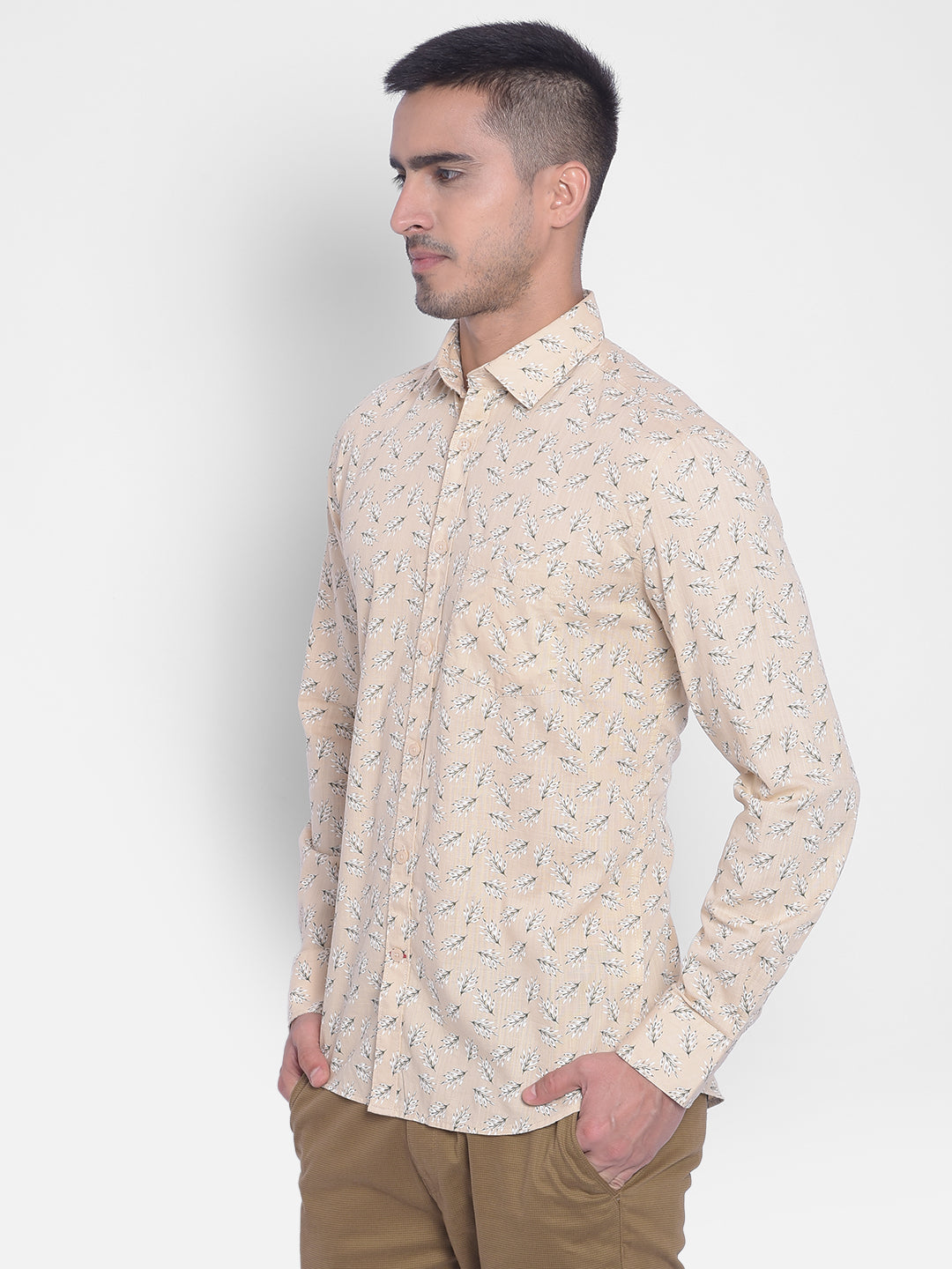 Beige Printed Shirt-Men Jeans-Crimsoune Club