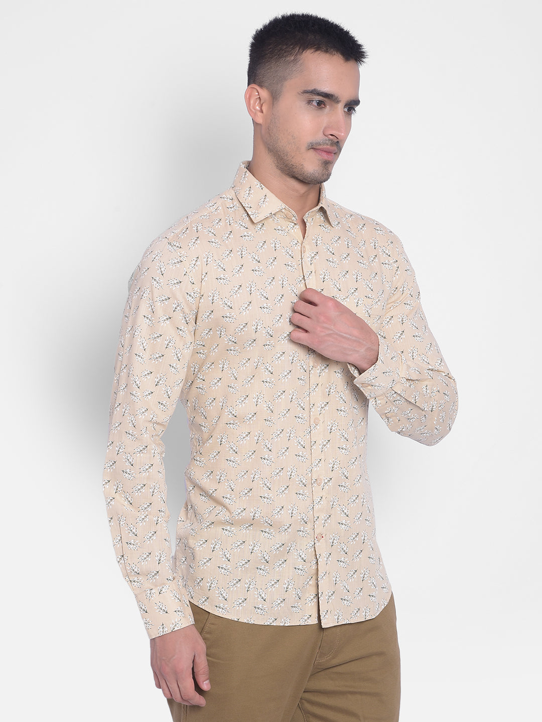 Beige Printed Shirt-Men Jeans-Crimsoune Club