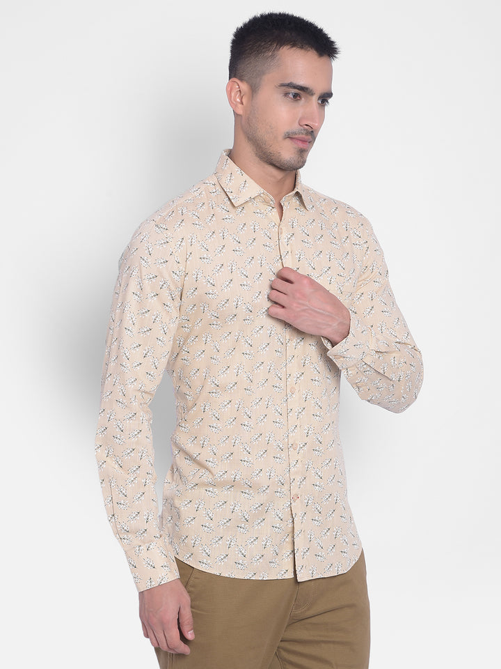 Beige Printed Shirt-Men Jeans-Crimsoune Club