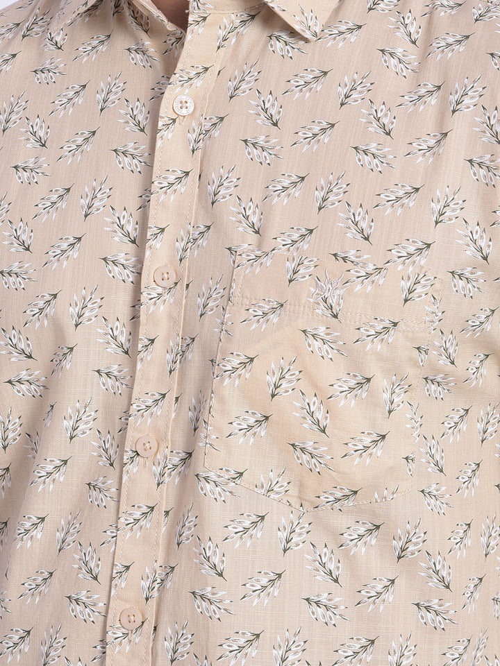 Beige Printed Shirt-Men Jeans-Crimsoune Club