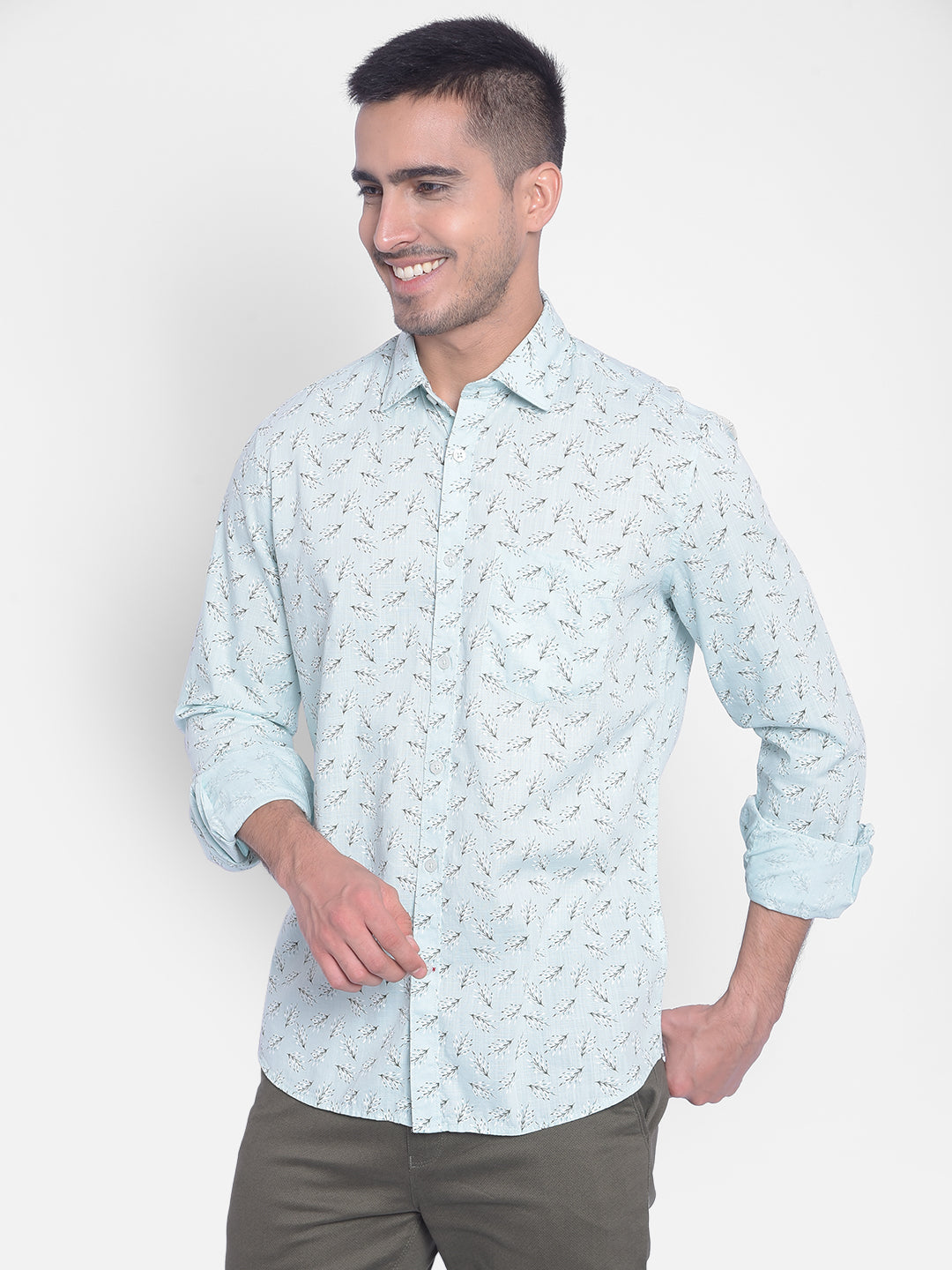 Green Printed Shirt-Men Jeans-Crimsoune Club