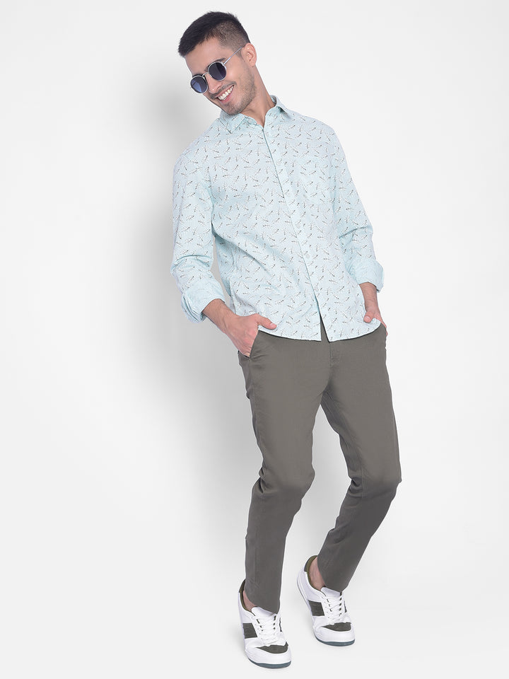 Green Printed Shirt-Men Jeans-Crimsoune Club