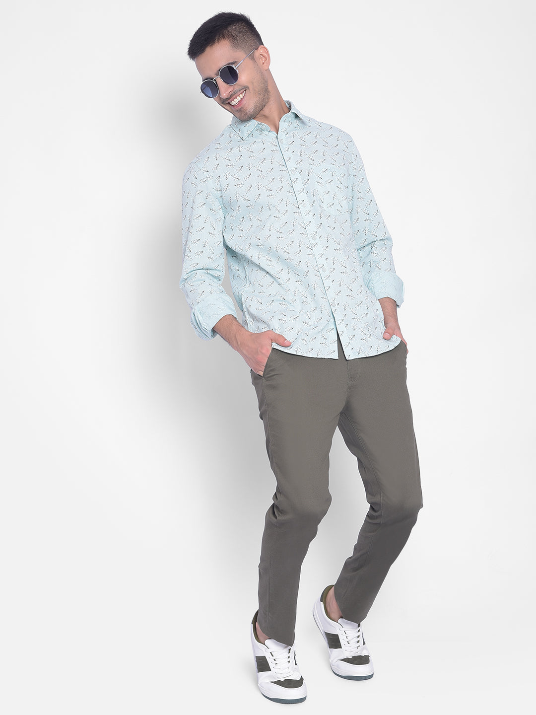 Green Printed Shirt-Men Jeans-Crimsoune Club