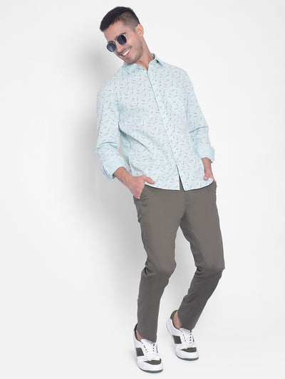 Green Printed Shirt-Men Jeans-Crimsoune Club