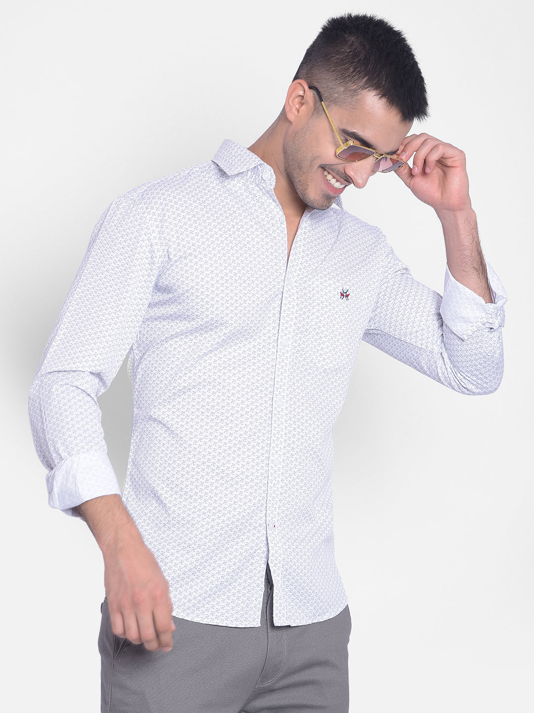 White Printed Shirt-Men Jeans-Crimsoune Club