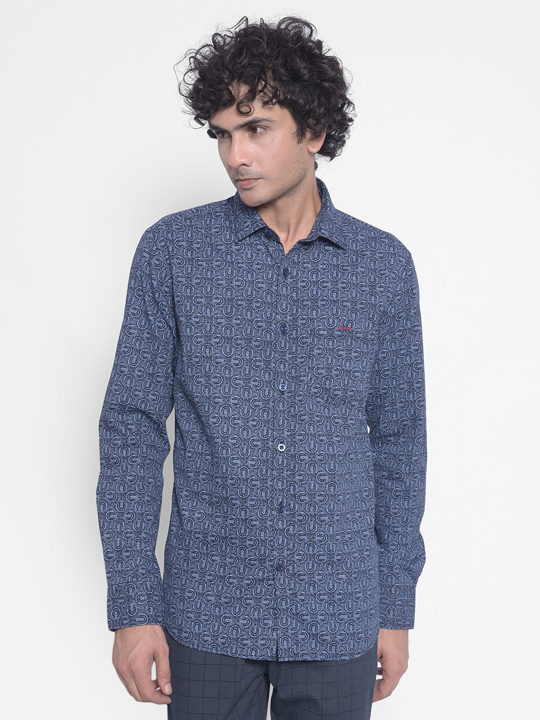 Navy Blue Printed Shirt-Men Shirts-Crimsoune Club