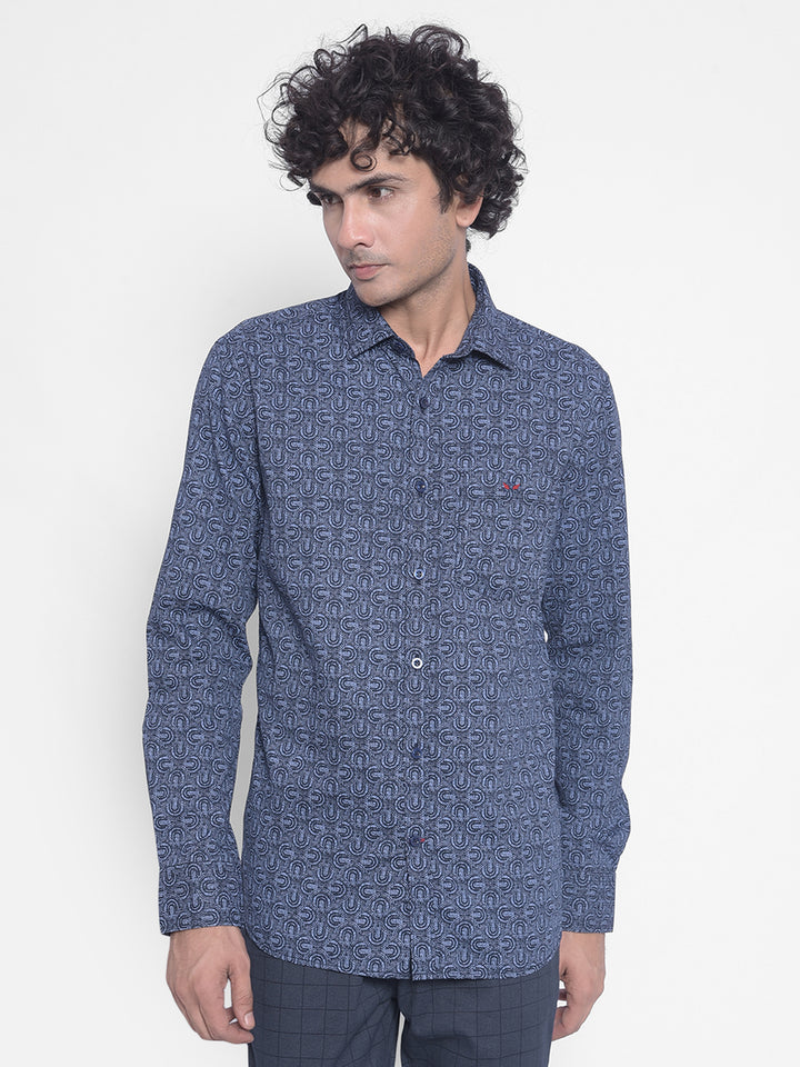 Navy Blue Printed Shirt-Men Shirts-Crimsoune Club