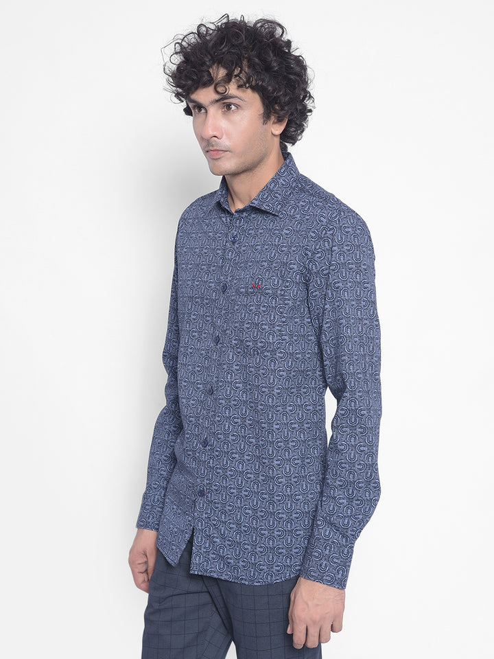 Navy Blue Printed Shirt-Men Shirts-Crimsoune Club