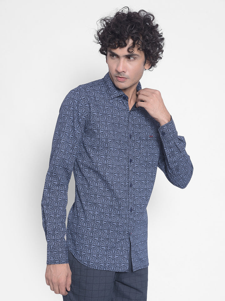 Navy Blue Printed Shirt-Men Shirts-Crimsoune Club