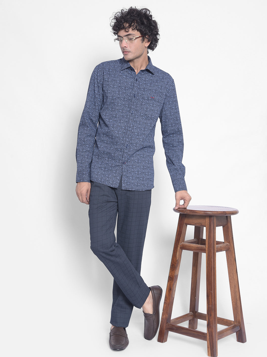Navy Blue Printed Shirt-Men Shirts-Crimsoune Club