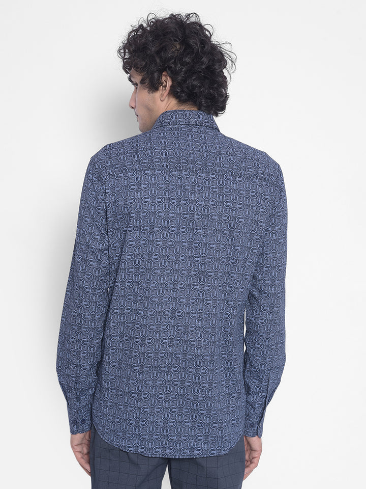 Navy Blue Printed Shirt-Men Shirts-Crimsoune Club